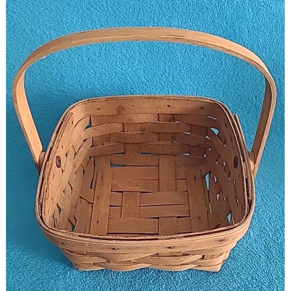 Vintage 1988 7" Longaberger Square Basket With Single Handle Signed